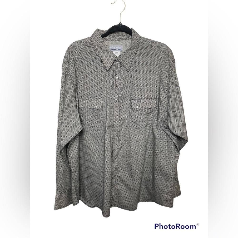 Wrangler Wrancher black pattern pearl snap long sleeve shirt. 2XL
